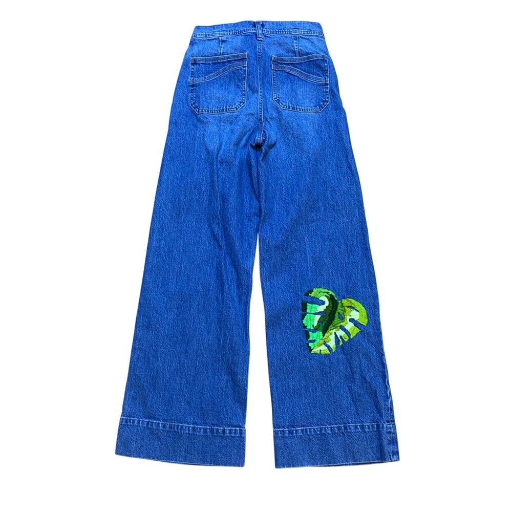 Gap Womens Wide-Leg Denim‎ Jeans Size 27 Leaf Embroidery Boho - Picture 2 of 9